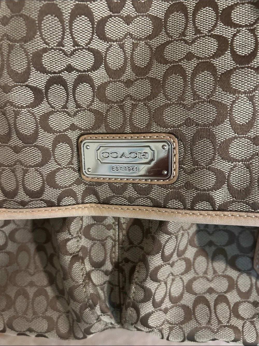 Coach Beige & Tan Signature Canvas Messenger Bag